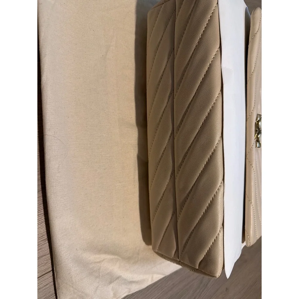 Tory Burch Kira Chevron Convertible Shoulder Bag New Cream Leather 90446